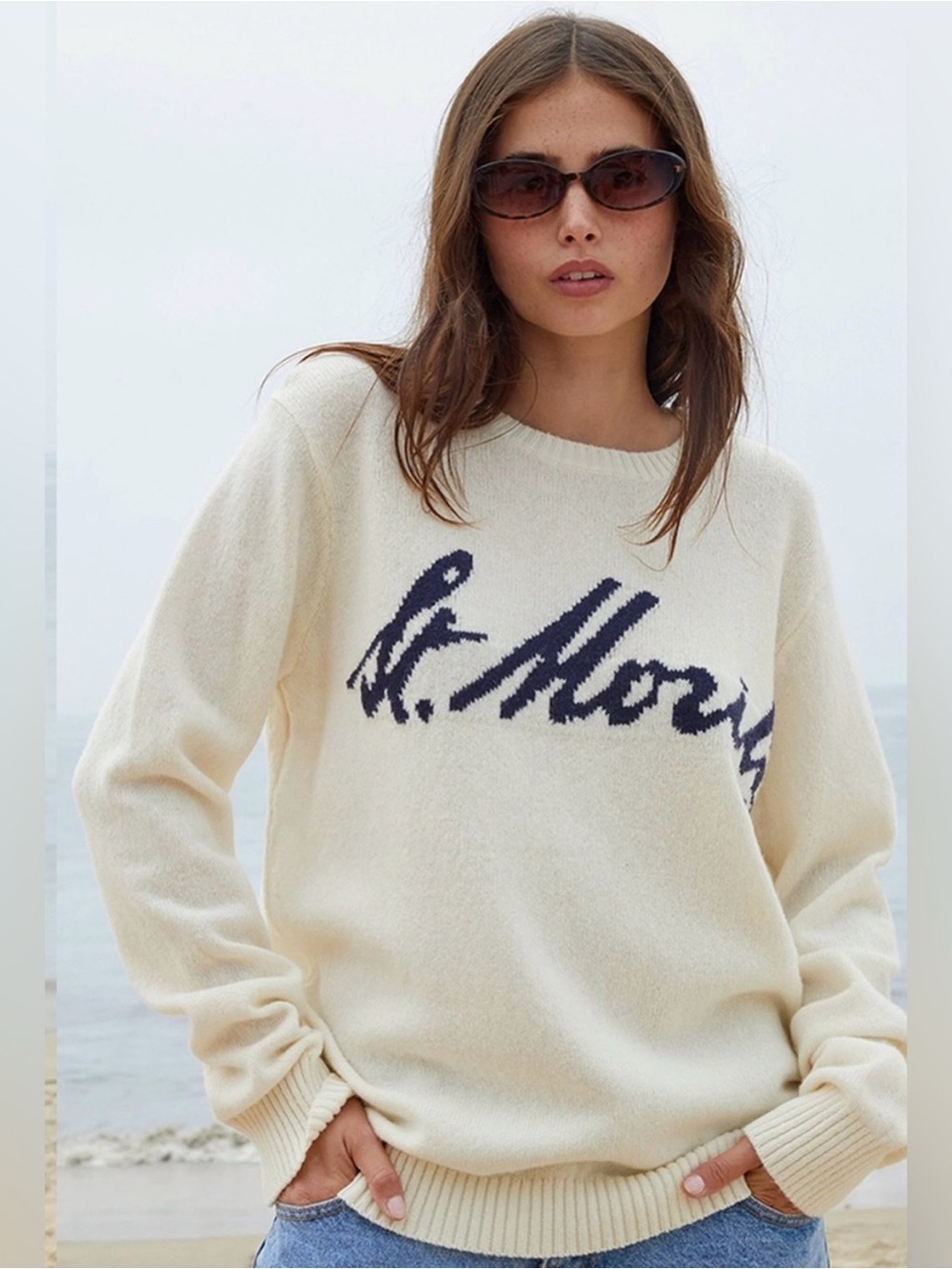 Brandy Melville 'St. Moritz' Logo Crewneck Sweater